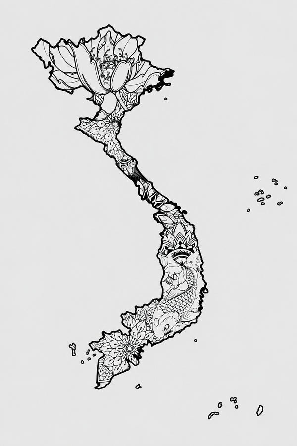 Việt Nam – Hồn Đất Nước — Tranh Canvas Line Art Văn Hóa Việt Tự Hào