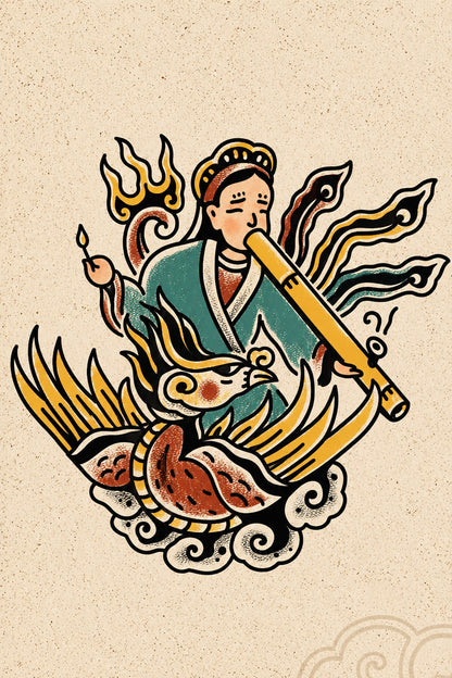 Tiên Nữ Thổi Tiêu — Tranh Canvas Vintage Á Đông Linh Thiêng Huyền Thoại