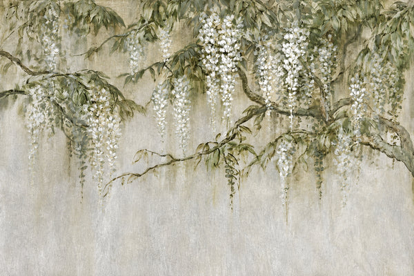 Tử Đằng Trắng Buông Rũ — Tranh Canvas Phong Cách Màu Nước Á Đông Bình Yên