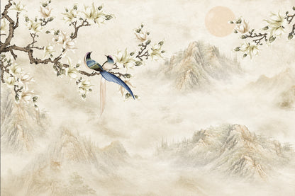 Đôi Chim Hót Giữa Mộng — Tranh Canvas Nhật Bản Bình Yên Tình Duyên Viên Mãn