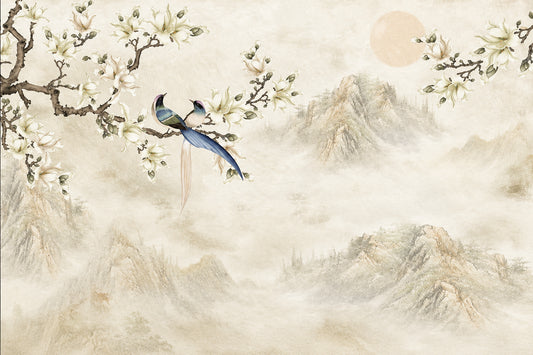 Đôi Chim Hót Giữa Mộng — Tranh In Canvas Nhật Bản Bình Yên Tình Duyên Viên Mãn