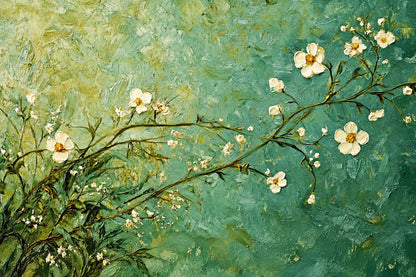 Cành Hoa Trắng Giữa Xanh — Tranh Canvas Phong Cách Sơn Dầu Bình Yên Chữa Lành