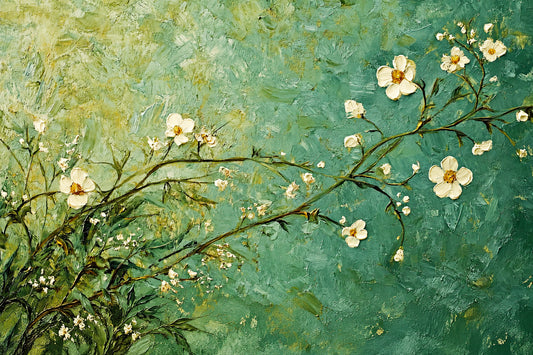Cành Hoa Trắng Giữa Xanh — Tranh In Canvas Bình Yên Chữa Lành