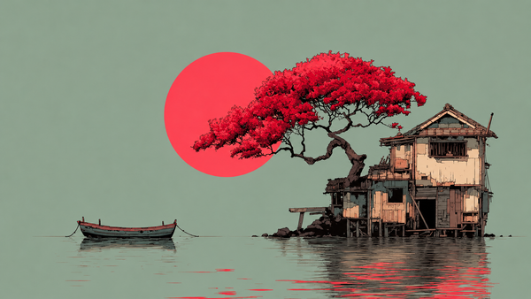 Tịch Dương Bên Hiên Cũ — Tranh Canvas Japandi Phong Cảnh Hoài Niệm