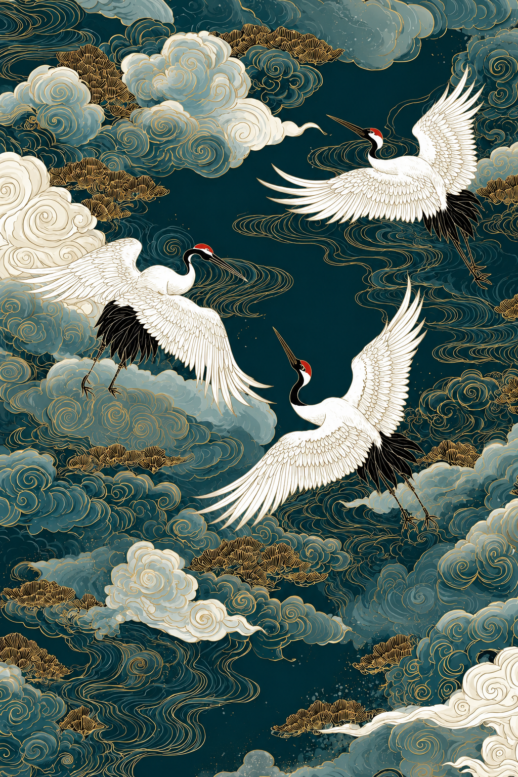 Hạc Trắng Vượt Ngàn Mây — Tranh Canvas Á Đông Japandi Tự Do May Mắn