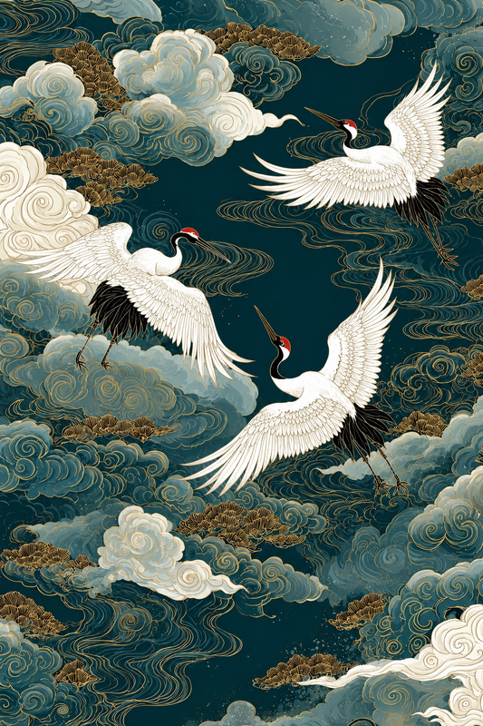 Hạc Trắng Vượt Ngàn Mây — Tranh Canvas Á Đông Japandi Tự Do May Mắn