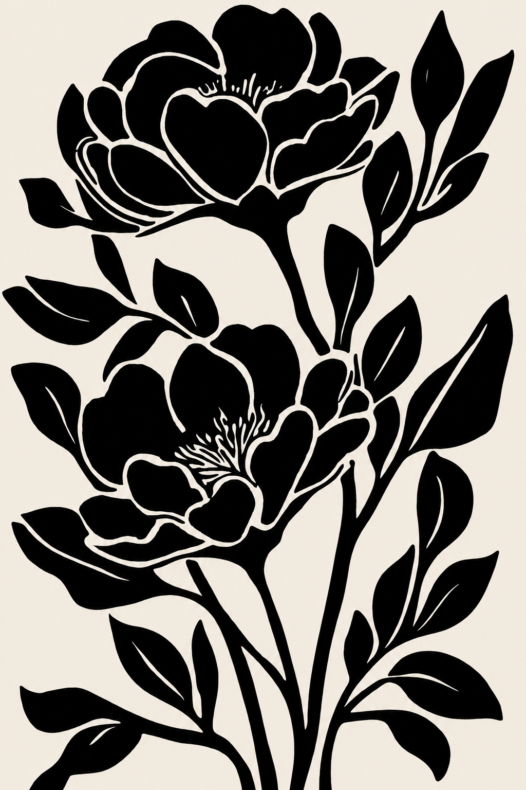 Hoa Nở Trong Tĩnh Lặng — Tranh Canvas Hoa Line Art Đen Trắng Bình Yên
