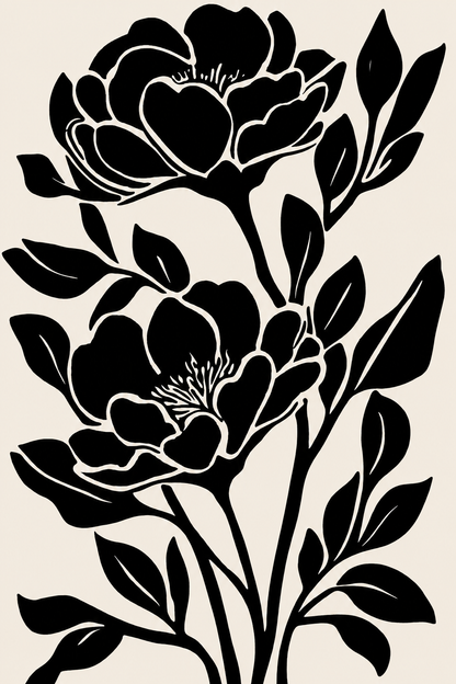 Hoa Nở Trong Tĩnh Lặng — Tranh Canvas Hoa Line Art Đen Trắng Bình Yên