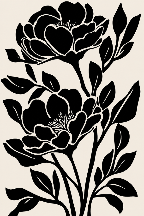 Hoa Nở Trong Tĩnh Lặng — Tranh Canvas Hoa Line Art Đen Trắng Bình Yên