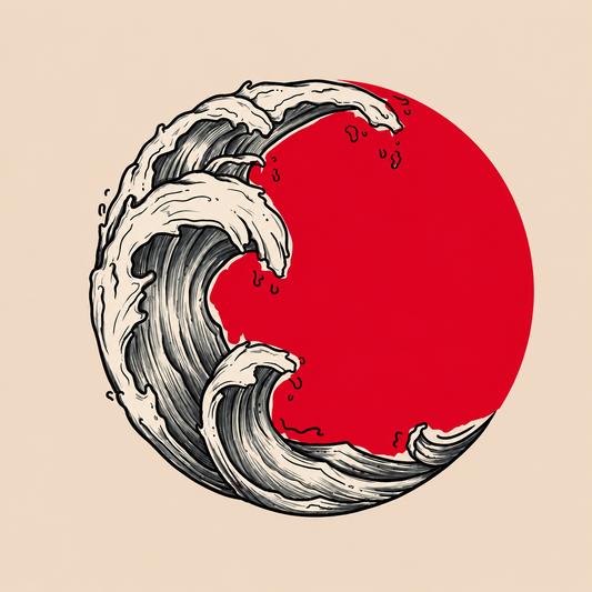 Sóng Và Mặt Trời Đỏ — Tranh Canvas Á Đông Japandi Năng Lượng