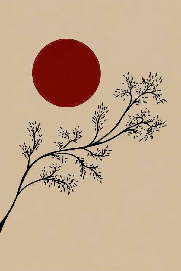 Vầng Trăng Đỏ Cuối Trời — Tranh Canvas Japandi Tĩnh Tại Thiên Nhiên