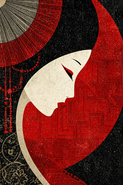 Geisha Trong Sắc Đỏ — Tranh Canvas Nhật Bản Geisha Sang Trọng
