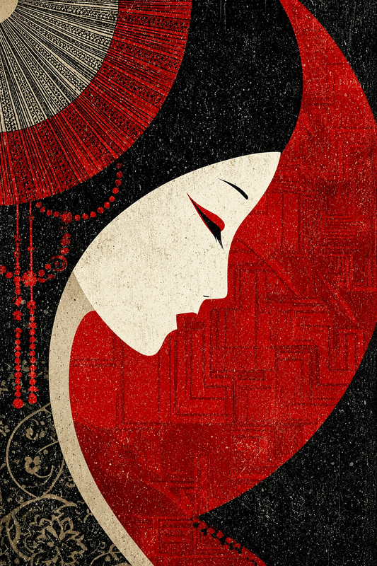 Geisha Trong Sắc Đỏ — Tranh Canvas Nhật Bản Geisha Sang Trọng