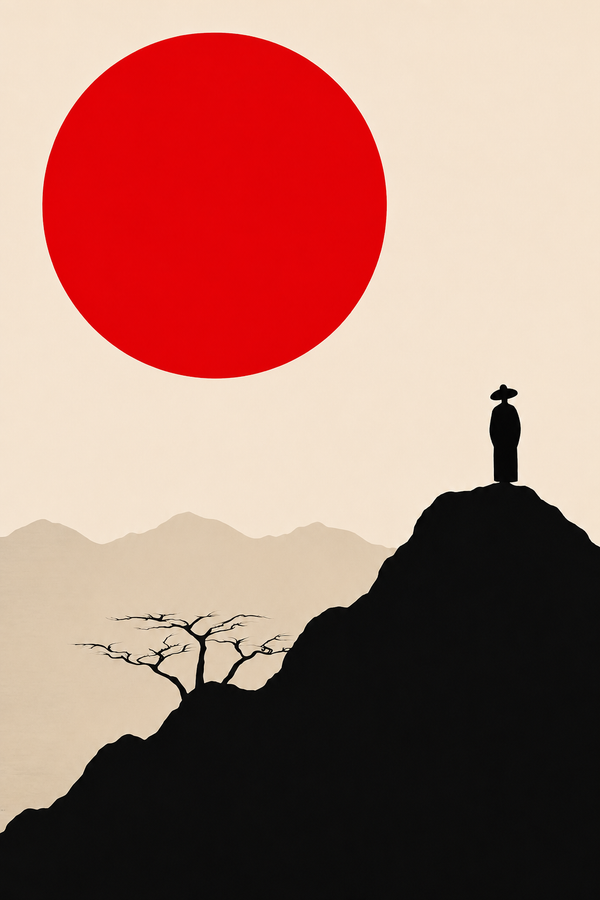 Mặt Trời Samurai — Tranh Canvas Nhật Bản Tối Giản Đỏ Tập Trung