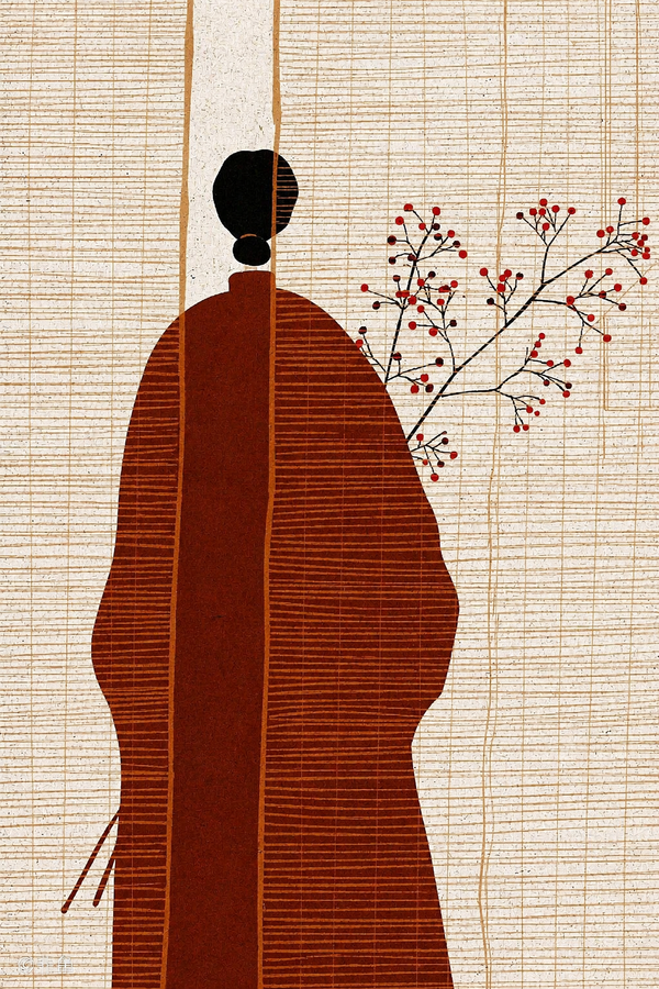 Người Đứng Trước Bình Minh — Tranh Canvas Japandi Chân Dung Nâu Tĩnh Tại