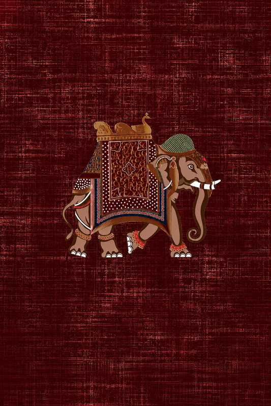 Voi Hoàng Gia Ấn Độ — Tranh Canvas Á Đông Vintage Đỏ Sang Trọng