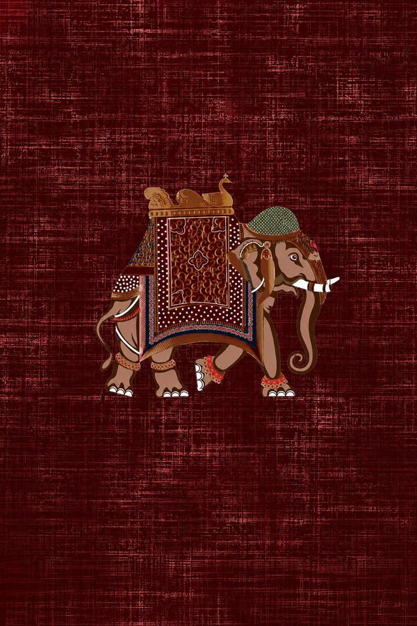 Voi Hoàng Gia Ấn Độ — Tranh Canvas Á Đông Vintage Đỏ Sang Trọng