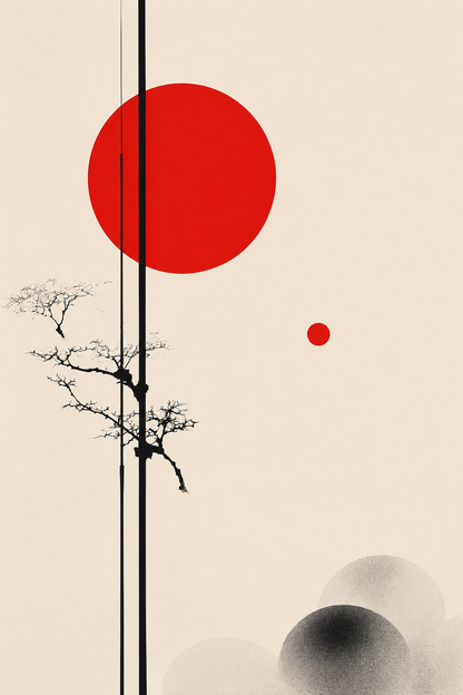 Mặt Trời Còn Ở Đây — Tranh Canvas Japandi Trừu Tượng Đỏ Bình Yên