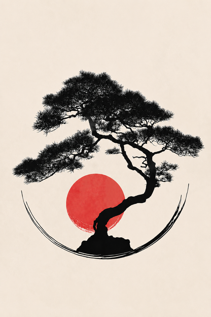 Cội Rễ Dưới Vầng Nhật — Tranh Canvas Japandi Tĩnh Tại Thiên Nhiên