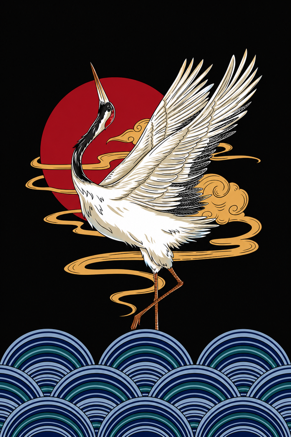 Hạc Trắng Vươn Trời — Tranh Canvas Á Đông Japandi Đen Trắng Thanh Tao