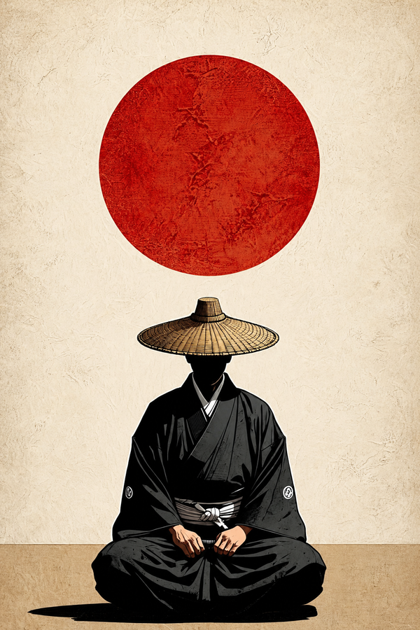 Tĩnh Lặng Dưới Mặt Trời — Tranh Canvas Japandi Thiền Định Đỏ Tĩnh Tại