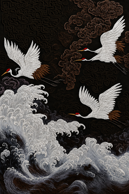 Hạc Trắng Vượt Phong Ba — Tranh Canvas Á Đông Japandi Kiên Cường