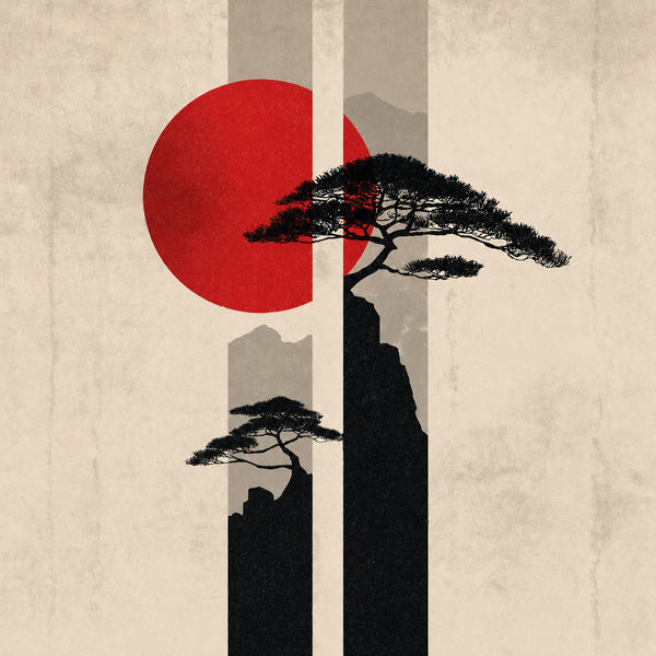 Bình Minh Trên Vách Đá — Tranh Canvas Á Đông Japandi Tĩnh Tại