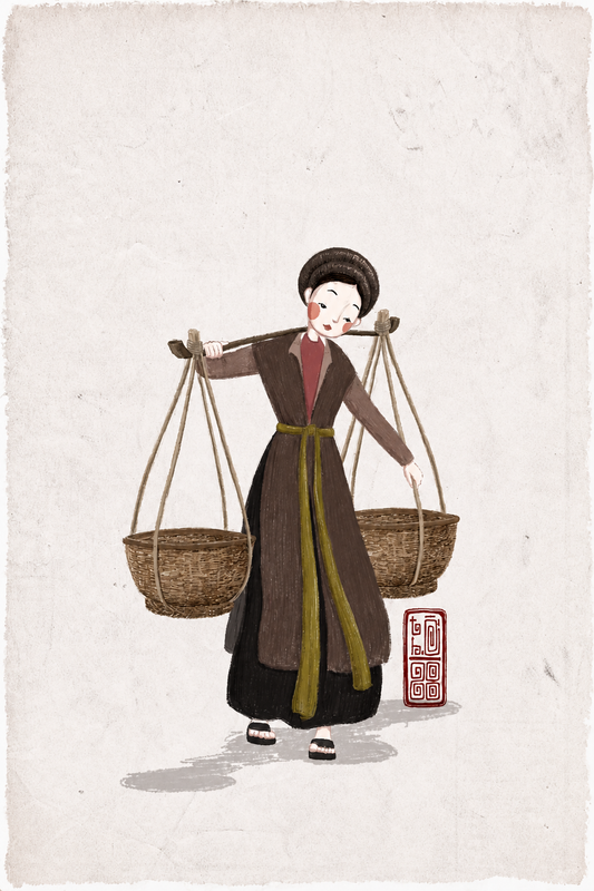 Gánh Hàng Rong — Tranh Canvas Vintage Việt Nam Hoài Niệm Nâu Đất