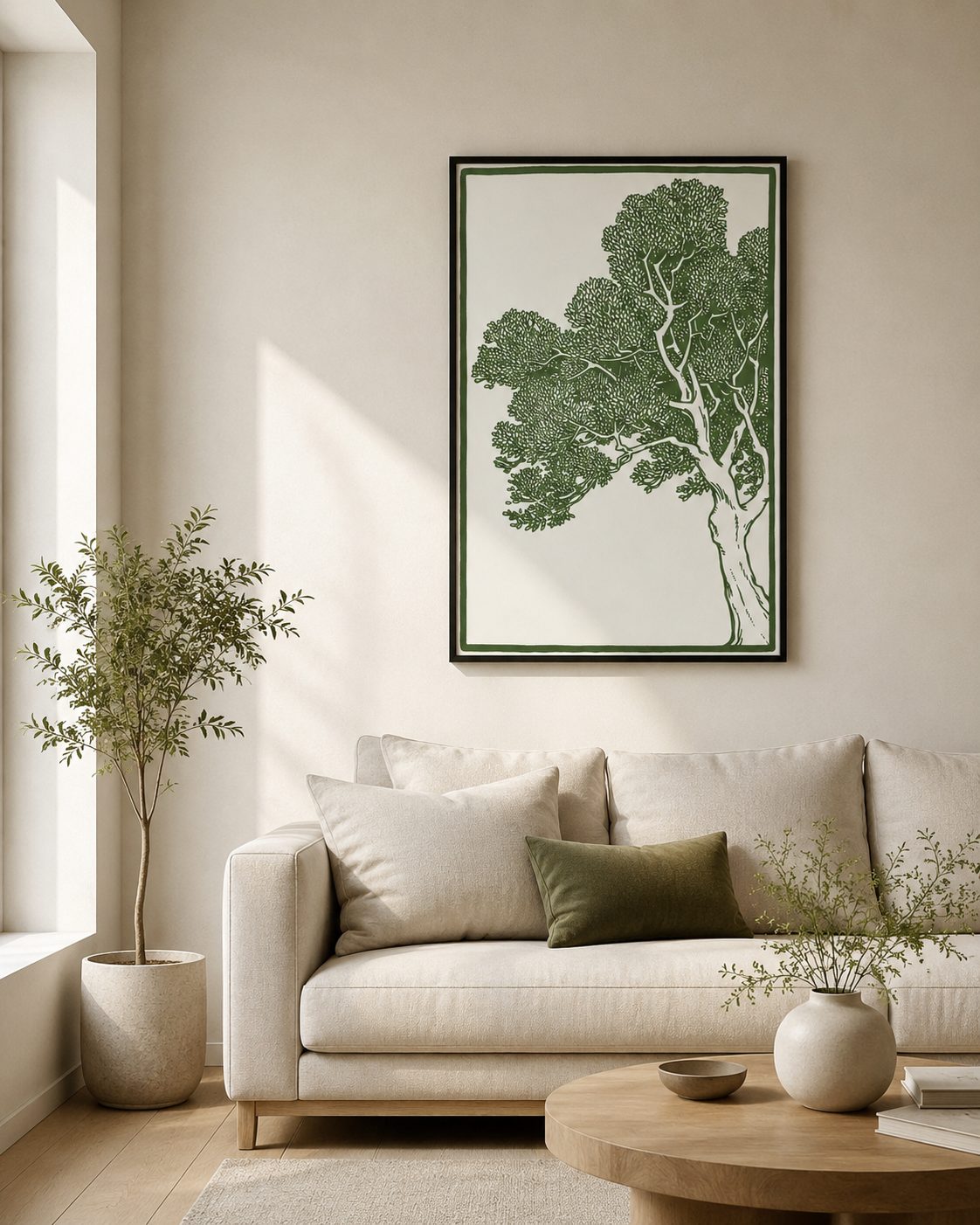 Phối cảnh minh họa: Cội Xanh Vững Chãi — Tranh In Canvas Line Art Cây Bình Yên